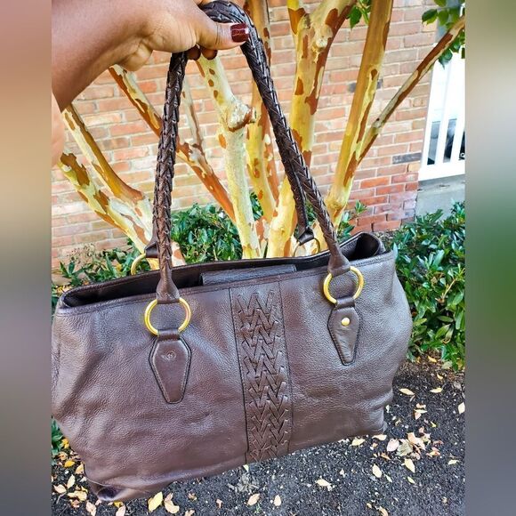 Vintage Wilson Leather Dark Brown Braided Handle Detail Satchel Bag - Picture 3 of 11